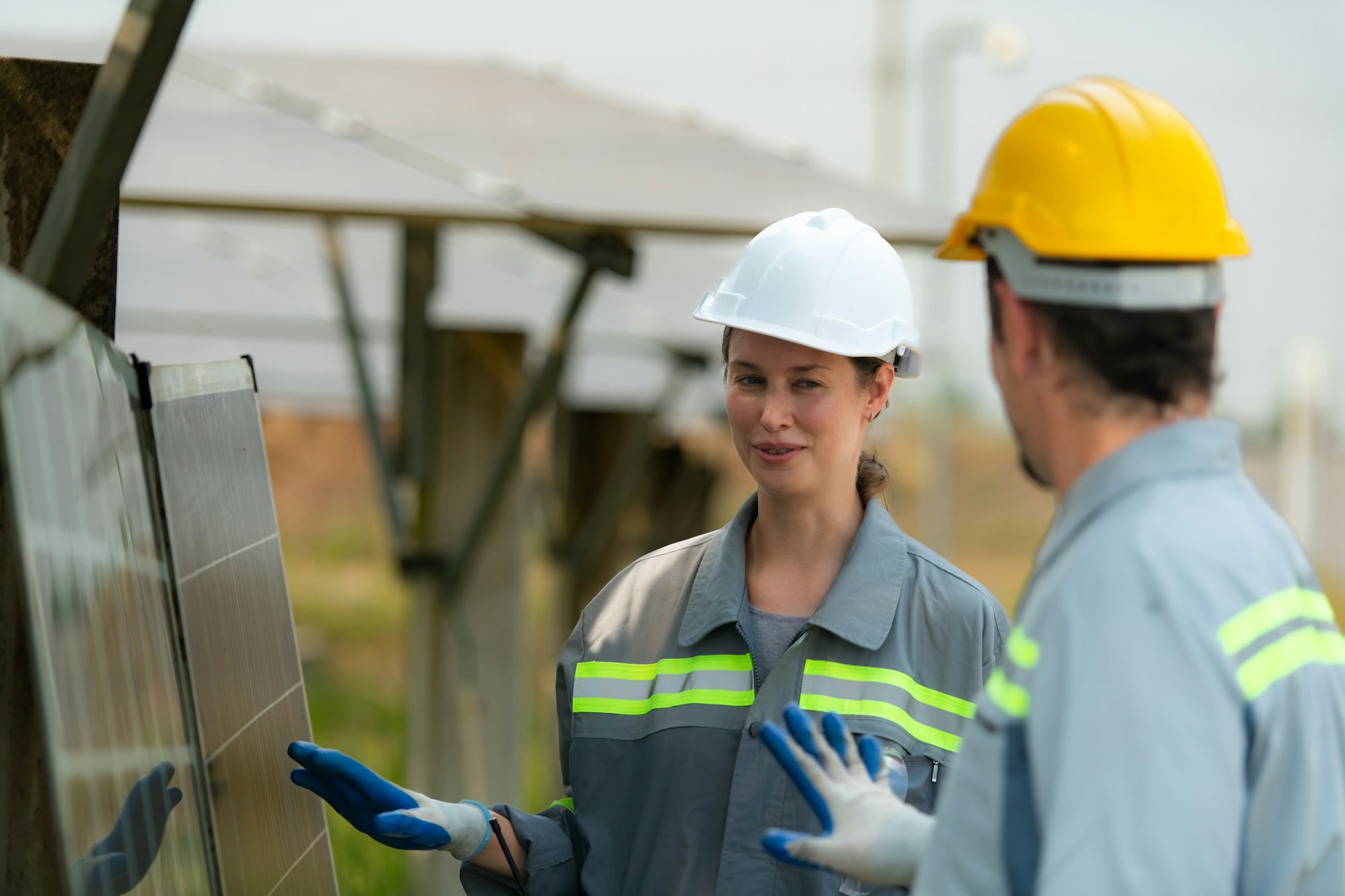 Team of engineers and technicians Must repair the solar panels